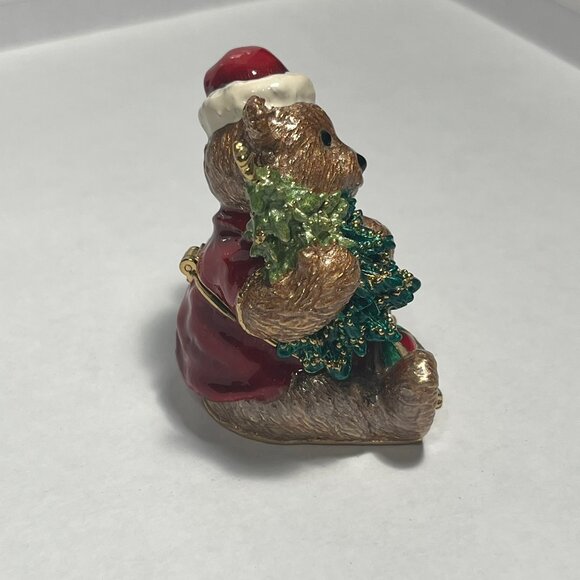 Collectable Teddy with Christmas Tree and Presents Trinket Box Enamel Magnetic - Picture 5 of 9